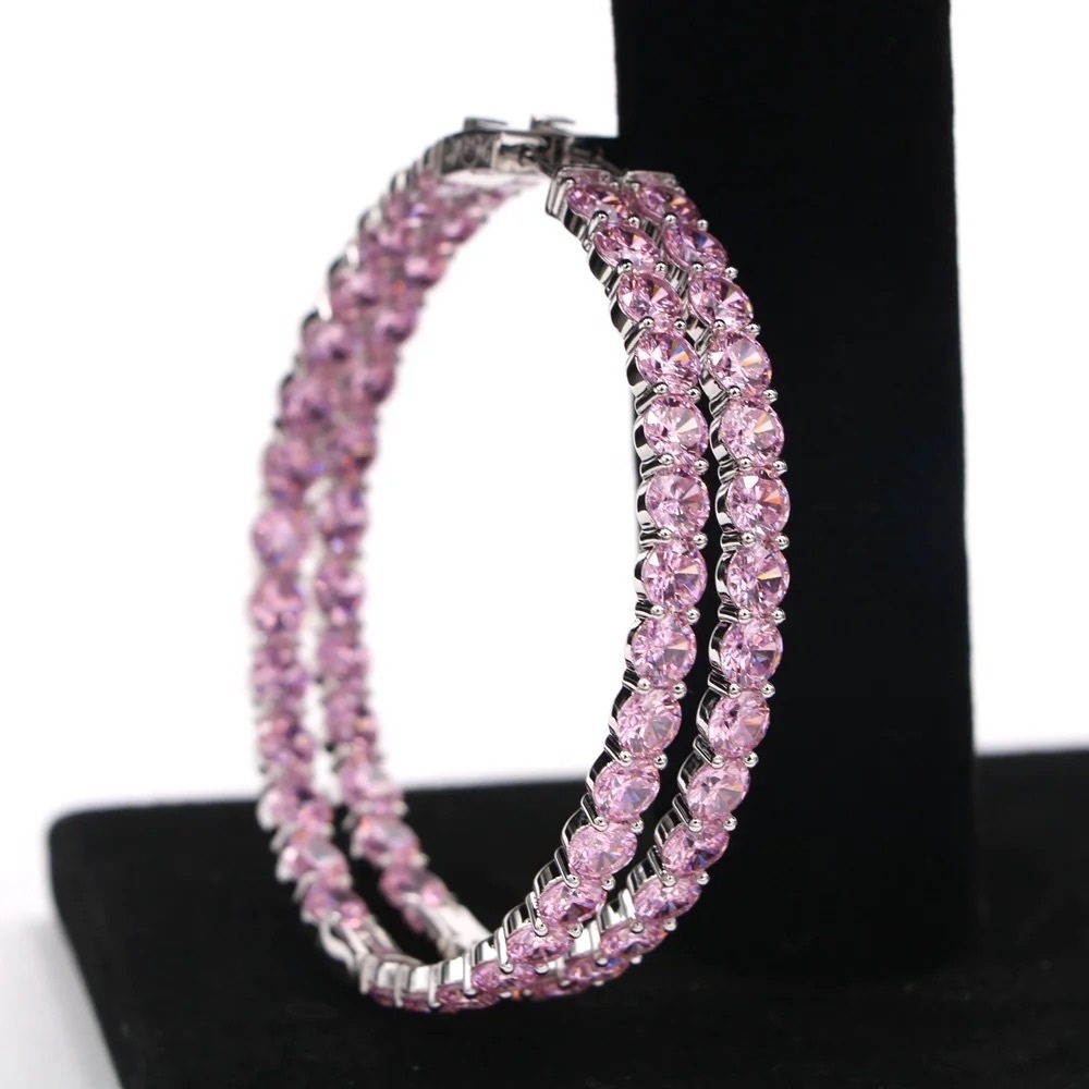 Pink Large Diamond Stud Hoops
